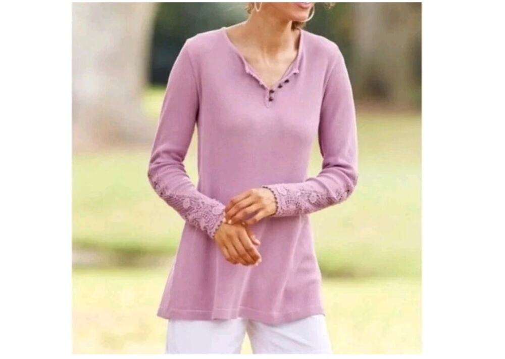 Soft Surroundings Lavender Purple Waffle Knit Thermal Top Women 2x Plus
